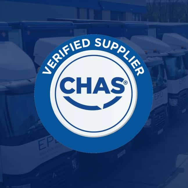 CHAS Verified Supplier logo with trucks in background.