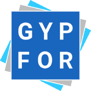 Logo with text "GYP FOR" on blue background.