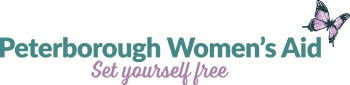 Logo of Peterborough Women's Aid with slogan and butterfly.