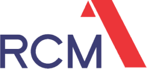 RCM logo with red and blue letters.