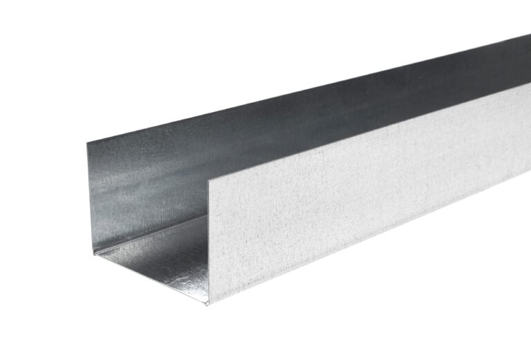 Metal L-profile beam on white background