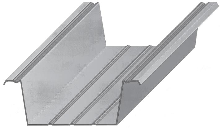 Detailed metal roofing component on white background