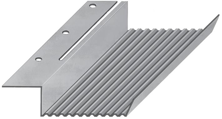 Metal corner brace with elongated holes and ridges