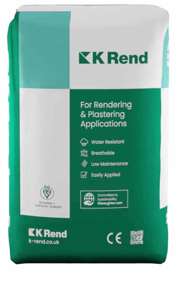 K Rend plastering product bag with logo and descriptions