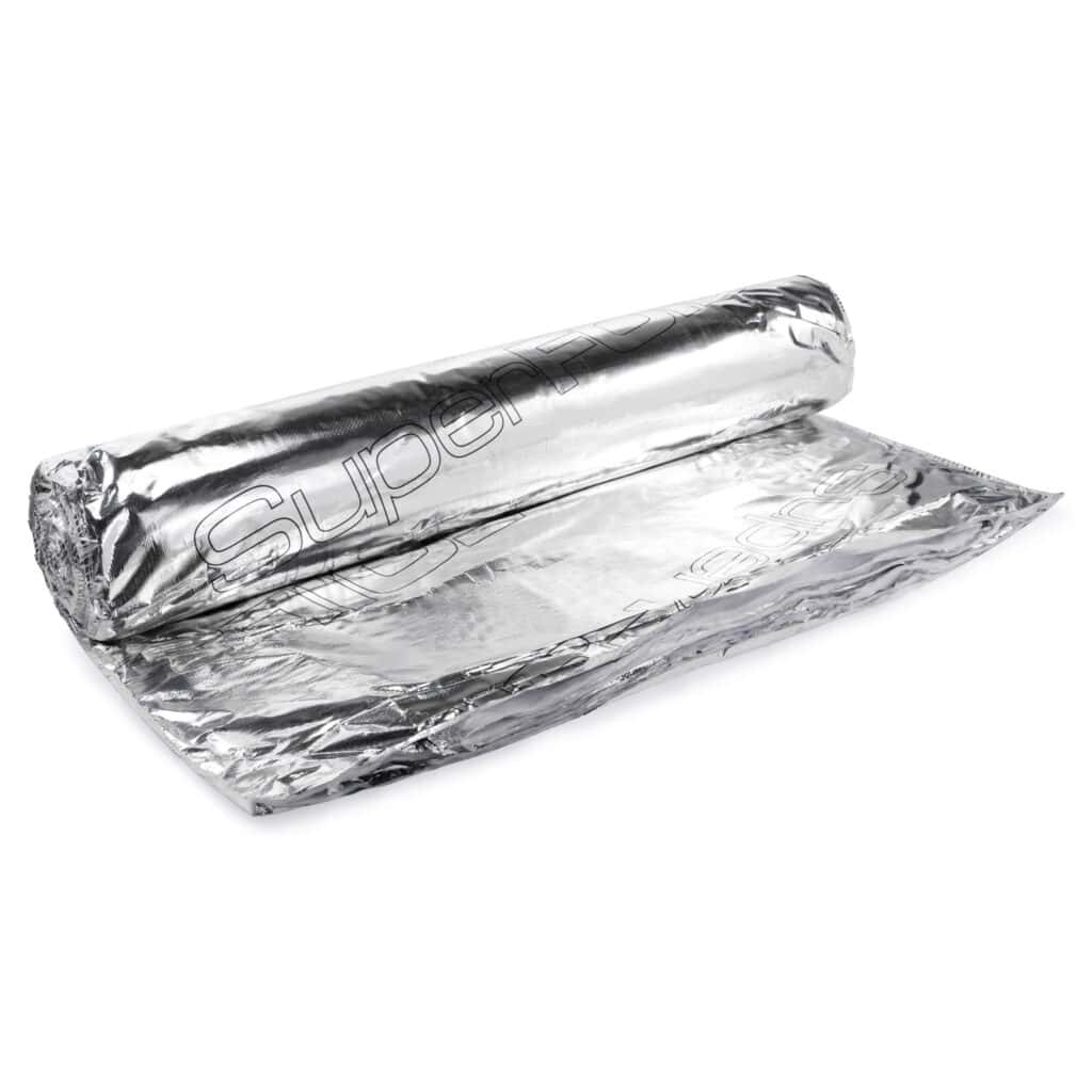 Rolled aluminium foil on white background