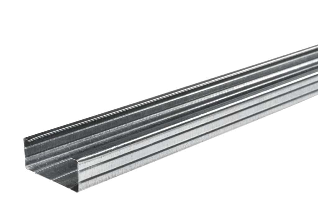 Close-up of angled metal profile bar