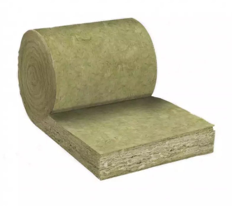 Green roll of fibreglass insulation material