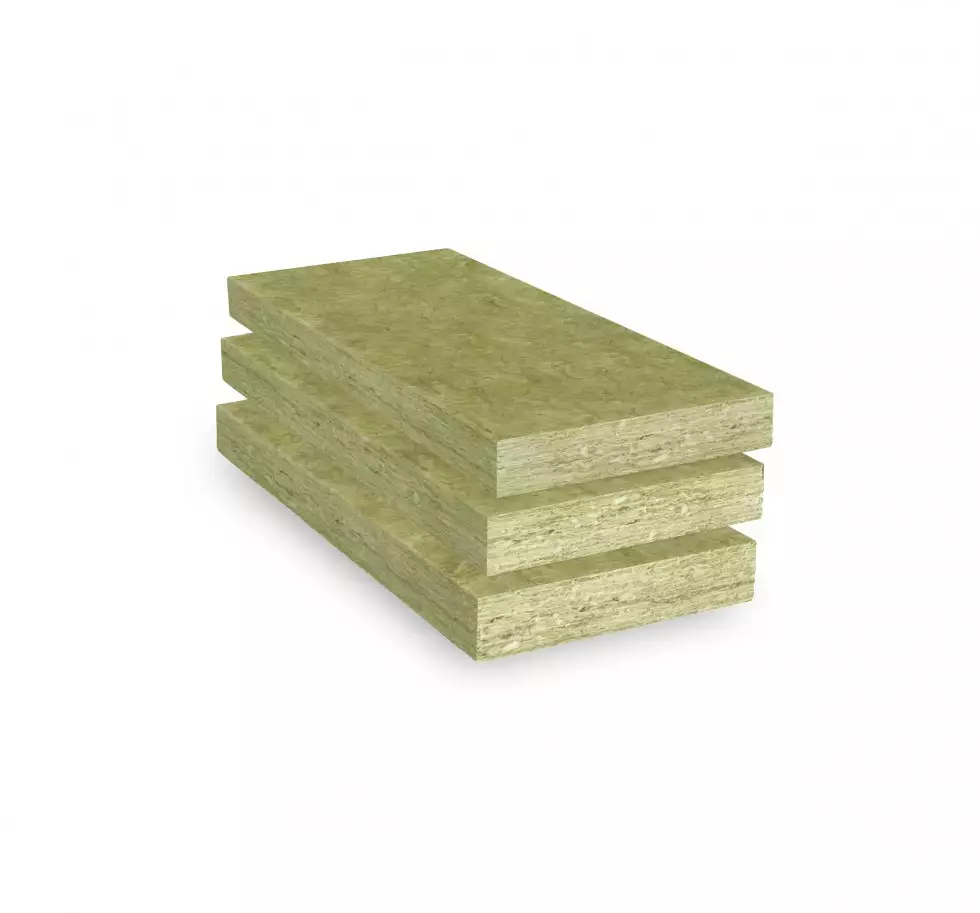 Stack of green insulation boards on white background