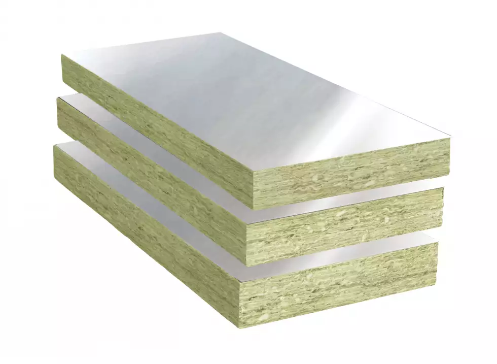 Stack of fiberglass insulation boards with shiny surface