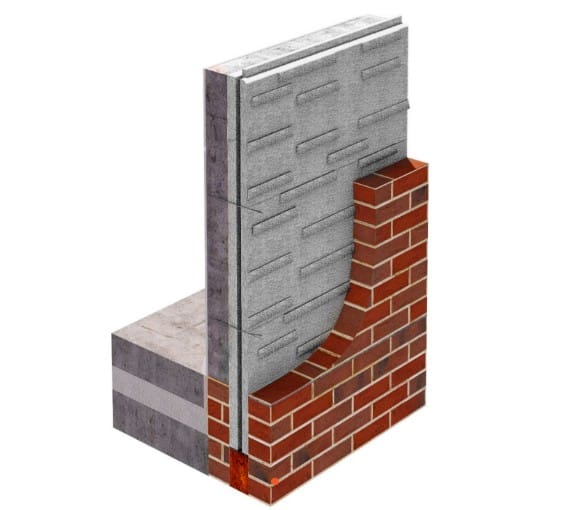 Cross-section of composite wall construction layers