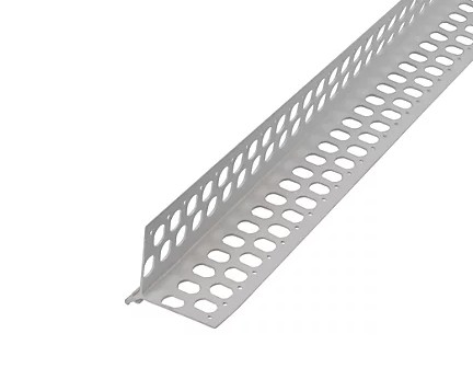 Silver perforated metal strip on white background