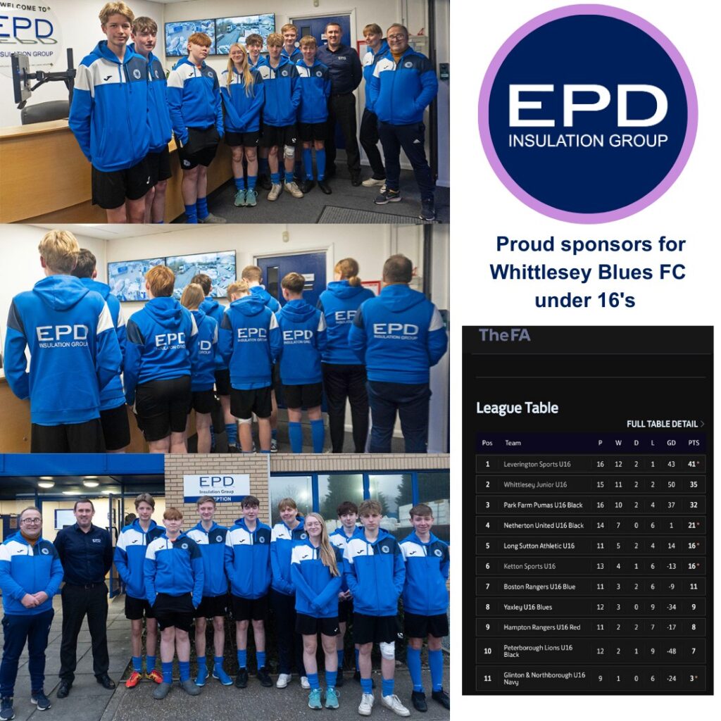 EPD sponsors Whittlesey Blues FC under-16 team